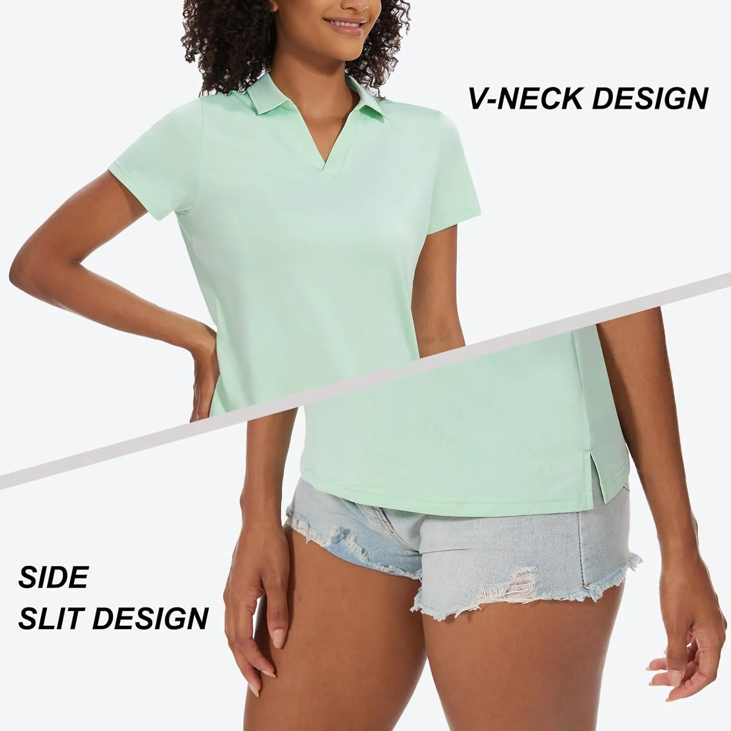 yuyangdpb Women's Golf Polo Shirts Short Sleeve Quick Dry UPF 50  Sun Protection V Neck Tennis Shirt