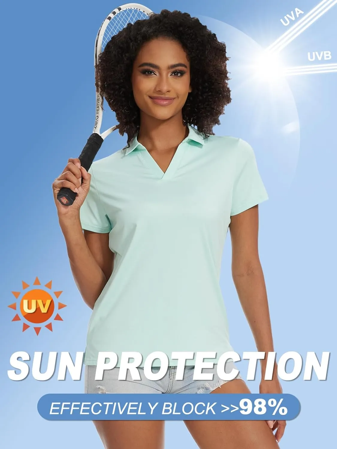 yuyangdpb Women's Golf Polo Shirts Short Sleeve Quick Dry UPF 50  Sun Protection V Neck Tennis Shirt
