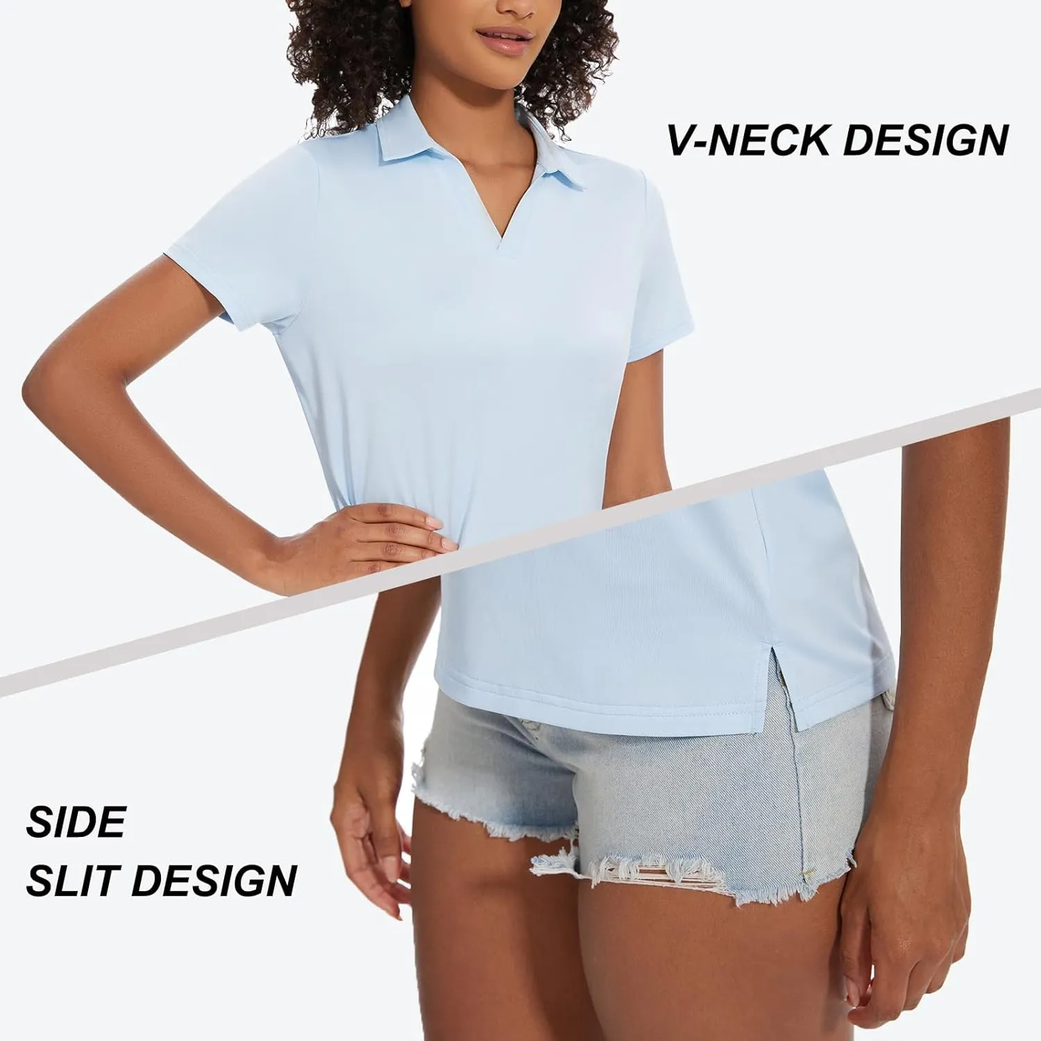 yuyangdpb Women's Golf Polo Shirts Short Sleeve Quick Dry UPF 50  Sun Protection V Neck Tennis Shirt